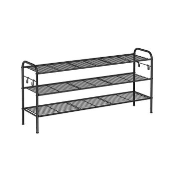 Zapatero Estante Metálico para Zapatos con Ganchos Laterales, 3 Niveles (28 x 114 x 53 cm)