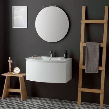 Mueble De Baño Moderno Suspendido Blanco De 82 Cm Con Cajón Curvo | Riva