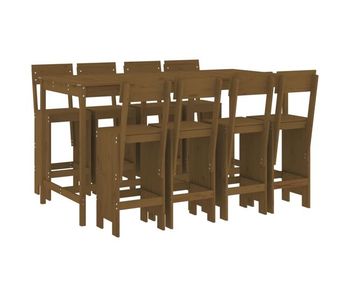 Mesa y taburetes altos de jardin 9 piezas madera pino marrón miel
