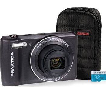PRAKTICA Luxmedia Z212-LE Compact Camera, Case & 32 GB MicroSD Memory Card Bundle - Graphite, Graphite