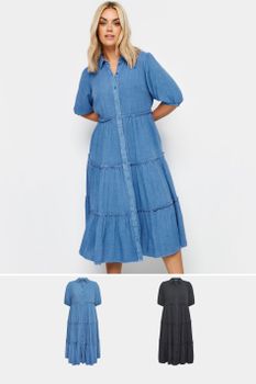 Yours Juego 2 Vestidos Camiseros Chambray: Negro Y Azul , Mujer Curvy Y Tallas Grandes, Yours