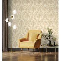 papel pintado vinilico damasco clasico beige efecto textura de tela tejida en relieve - bizans damask 676875 de gaulan - rollo de 10 m x 106 m