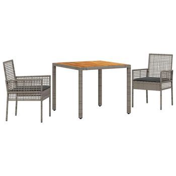 Conjunto De Comedor De Jardín 3 Piezas | Mueble De Jardín Gris Ratán Sintético