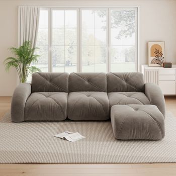 Sofá Modular En Forma De L De 3 Plazas Color Topo, Incluye Reposapiés, 281x171x76 Cm
