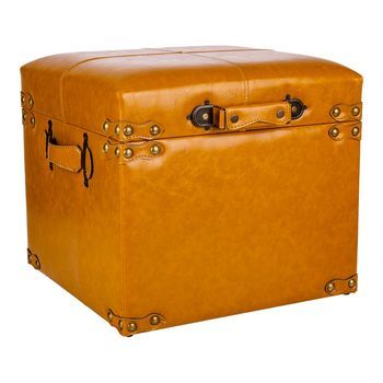 Taburete Cajón De Polipiel Naranja 38x38x35