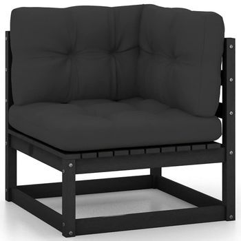 Conjunto De Muebles De Jardín 2 Uds | Mesa Y Sillas Con Cojines Madera Pino Negro