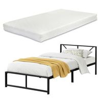 cama de metal meran con colchon de espuma fria - 90 x 200 cm - cama simple - cama individual - somier - acero - reposacabezas decorativo - certificado oeko-tex 100 - negro encasa