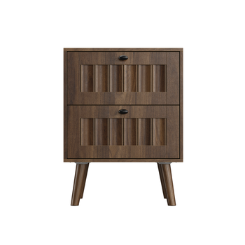 Mesita De Noche Estilo Mid-century Con 2 Cajones, Patas De Madera Maciza, Color Nogal Oscuro