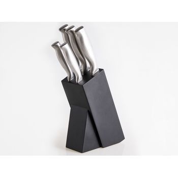 Conjunto Moderno De 5 Cuchillos Con Bloque Afilados A Mano Acero Inoxidable Con Dureza 54 Hrc Plateado Mashiko