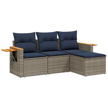 Set De Sofás De Jardín 4 Pzas Con Cojines Ratán Sintético Gris Cfw474195