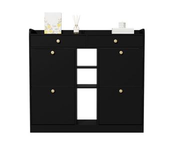 Zapatero de panel de partículas con 4 trampones y 2 cajones,negro