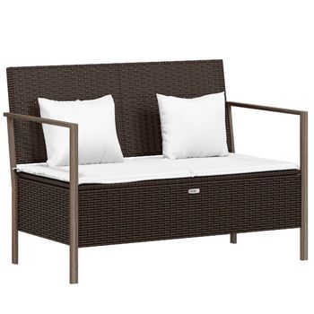 Banco De Jardín De 2 Plazas | Banco De Exterior | Silla De Jardín Con Cojines Ratán Sintético Marrón