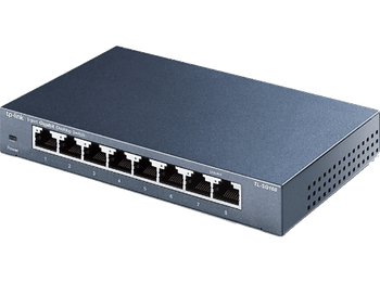 Switch - TP-Link TL-SG108, 8 puertos RJ-45, Gigabit Ethernet (10/100/1000), Negro