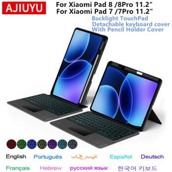 Funda con teclado retroiluminado para Xiaomi Pad 8 de 11.2 pulgadas, con soporte para lápiz, para Xiaomi Mi Pad 8/7, Mipad 8/7 Pro de 11.2 pulgadas, funda tipo libro para tableta.