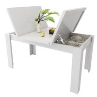 mesa de comedor rectangular de 120 x 70 cm con espacio de almacenamiento color blanco