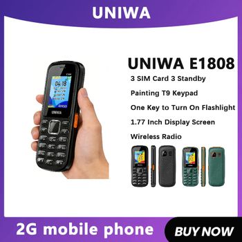 UNIWAE1808 Característica Teléfono 3 Tarjeta SIM 3 Linterna de radio inalámbrica en espera Alto volumen para Elder Teclado 2G Teléfono móvil