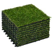outsunny cesped sintetico de 10 piezas alfombra cesped artificial 30x30 cm con altura de hierba 20 mm y anti-uv verde oscuro