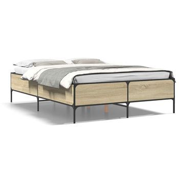 Estructura Cama Madera Ingeniería Metal Roble Sonoma 120x200 Cm Vidaxl