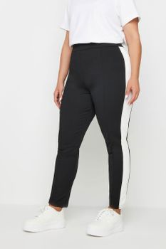 Yours Pantalones Negros Tobilleros Con Franja Blanca, Mujer Curvy Y Tallas Grandes, Yours