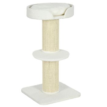 PawHut Árbol para Gatos Altura 91 cm de 3 Niveles con Nido Plataforma y Poste de Sisal 45x45x91 cm Crema