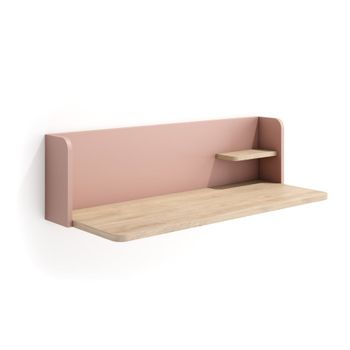 Escritorio de pared de melamina roble claro y rosa 25x90x35 cm