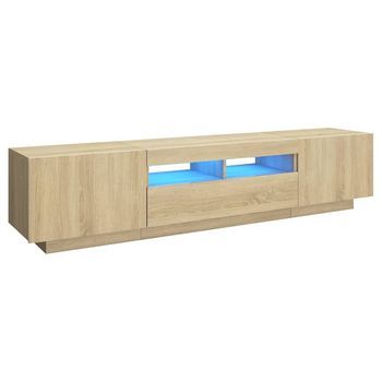 Armario Tv | Mueble De Salón | Mesa De Tv Con Luces Led Color Roble Sonoma 180x35x40 Cm