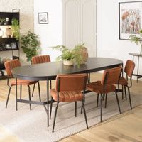 mesa de comedor ovalada negra con patas de metal de 240x104 cm