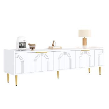 Mueble De Tv Con Puerta Texturizada - Mueble De Salón 170x35x47,5 Cm - Blanco