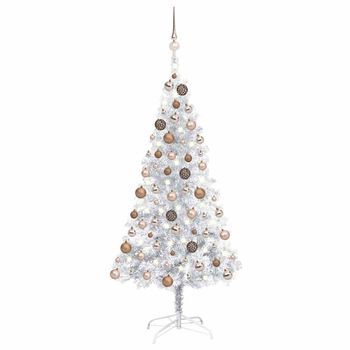Árbol De Navidad Preiluminado Con Luces Y Bolas Plateado 150 Cm Vidaxl