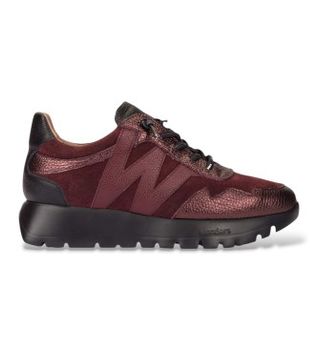 Wonders para mujer. A-24110 Zapatillas de Piel Odisei granate (37), Plano, 1 a 3cm, Cordones, Casual, Burdeos
