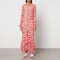 ganni zebra-print georgette maxi dress - eu 34uk 6