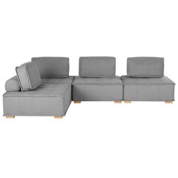 Sofá Esquinero 4 Plazas De Poliéster Gris Madera Clara Modular Moderno Tibro