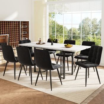 Conjunto De Comedor - Mueble De Comedor - Mdf Y Metal - Negro Y Blanco (140x80x75.5cm)