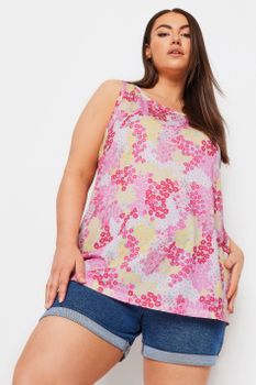 Yours Top Sin Mangas Rosa De Flores, Mujer Curvy Y Tallas Grandes, Yours