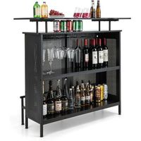 mesa alta de bar armario de metal con 2 estantes para vino y 6 soportes para copas costway 120 x 50 x 106 cm