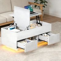 mesa de centro elevable de 100  45  43 cm blanca brillante con iluminacion led