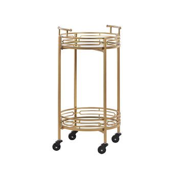 Carrito De Cocina De Metal Dorado Negro Superficie Espejo Estantes Ruedas Glamuroso Farley