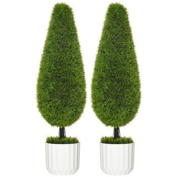Set De 2 Cipreses Artificiales 90 Cm Con Maceta Y Musgo