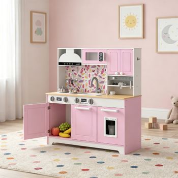 Cocina De Juguete Con Fregadero Cafetera Y Accesorios Rosa Aiyaplay
