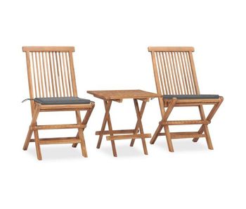 Set comedor de jardín plegable 3 piezas madera de teca cojines