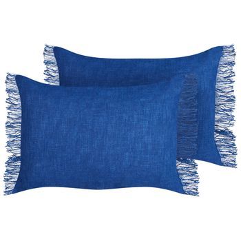 Conjunto De 2 Cojines Rectangulares Con Flecos 35 X 50 Cm Azul Marino Maba