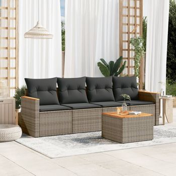 Conjunto De Sofás Jardín Con Cojines 5 Uds | Mueble Jardin Mesa Y Sillas Ratán Sintético Gris Cfw954207