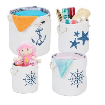 Juego De 4 Cestas De Almacenamiento De Estilo Marino - White/blue - 24x54x39cm