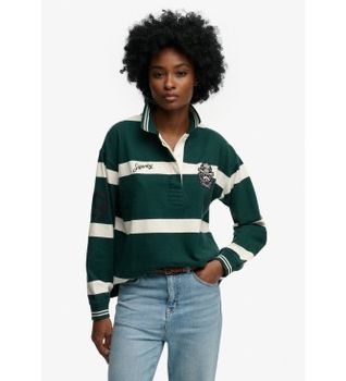 Superdry para mujer. W6012214A Polo Crest verde (S), Casual, Algodón, Manga larga