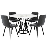 conjunto mesa de cocina juego de comedor 5 piezas con sillas de comedor terciopelo gris mesa efecto marmol blanco mesa de cocina redonda 80 cm metal y mdf