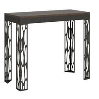 consola extensible de diseno en madera y acero antracita kiza evolution-color marron-soporte 2 pies-alargaderas 5 extensiones