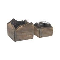juego de 2 candelabros madera marron oscuro aspecto envejecido hecho a mano rustico natural plateros