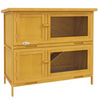 pawhut conejera de 2 niveles con 2 bandejas extraibles y rampa 97x44x91 cm amarillo   aosom espana