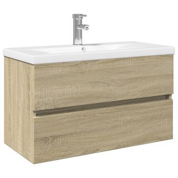 Set De 2 Uds Mueble De Baño | Armario De Baño Cerámica Y Madera De Ingeniería