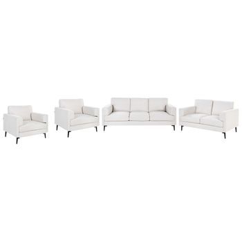 Conjunto De Sala De Estar 7 Plazas Minimalista Estilo Moderno Mediados Siglo De Tela Patas Metálicas Reposabrazos Rectos Blanco Crema Lousto